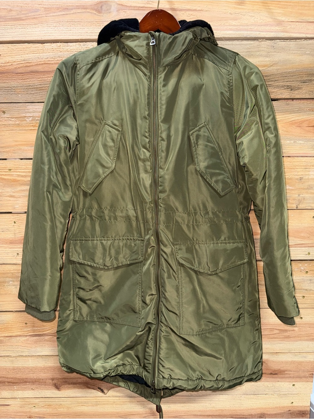 GAP Women’s Olive Green Military Field Parka with Hood, Black Interior, Medium